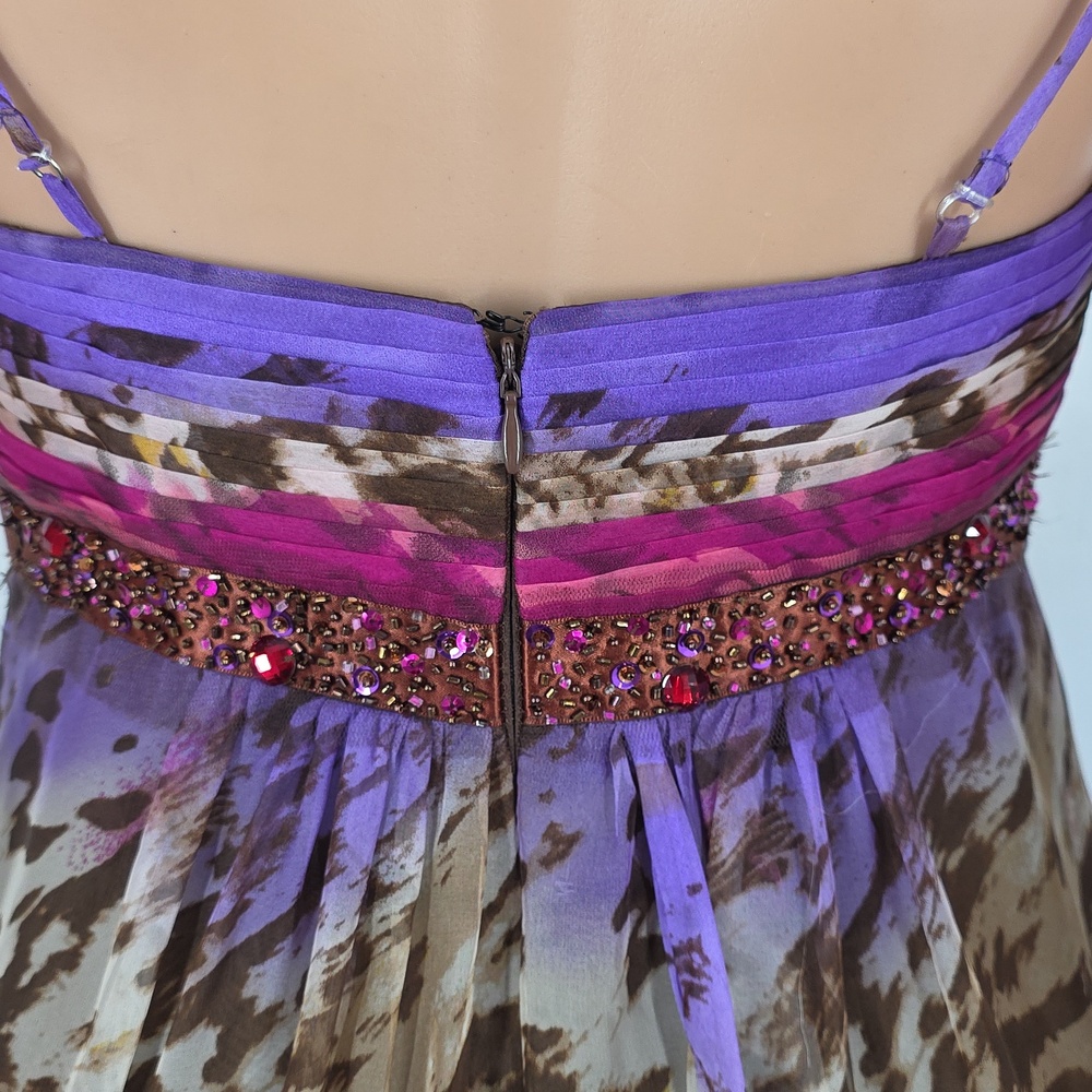 David's Bridal Pink and Purple‎ Animal-Print Maxi Dress Size 4 Small Beaded Prom - Picture 10 of 16